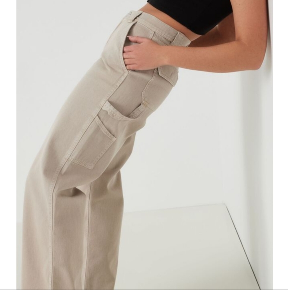 Garage Casey Wide Leg Carpenter Pants Beige Canvas Work Jeans - Picture 1 of 12